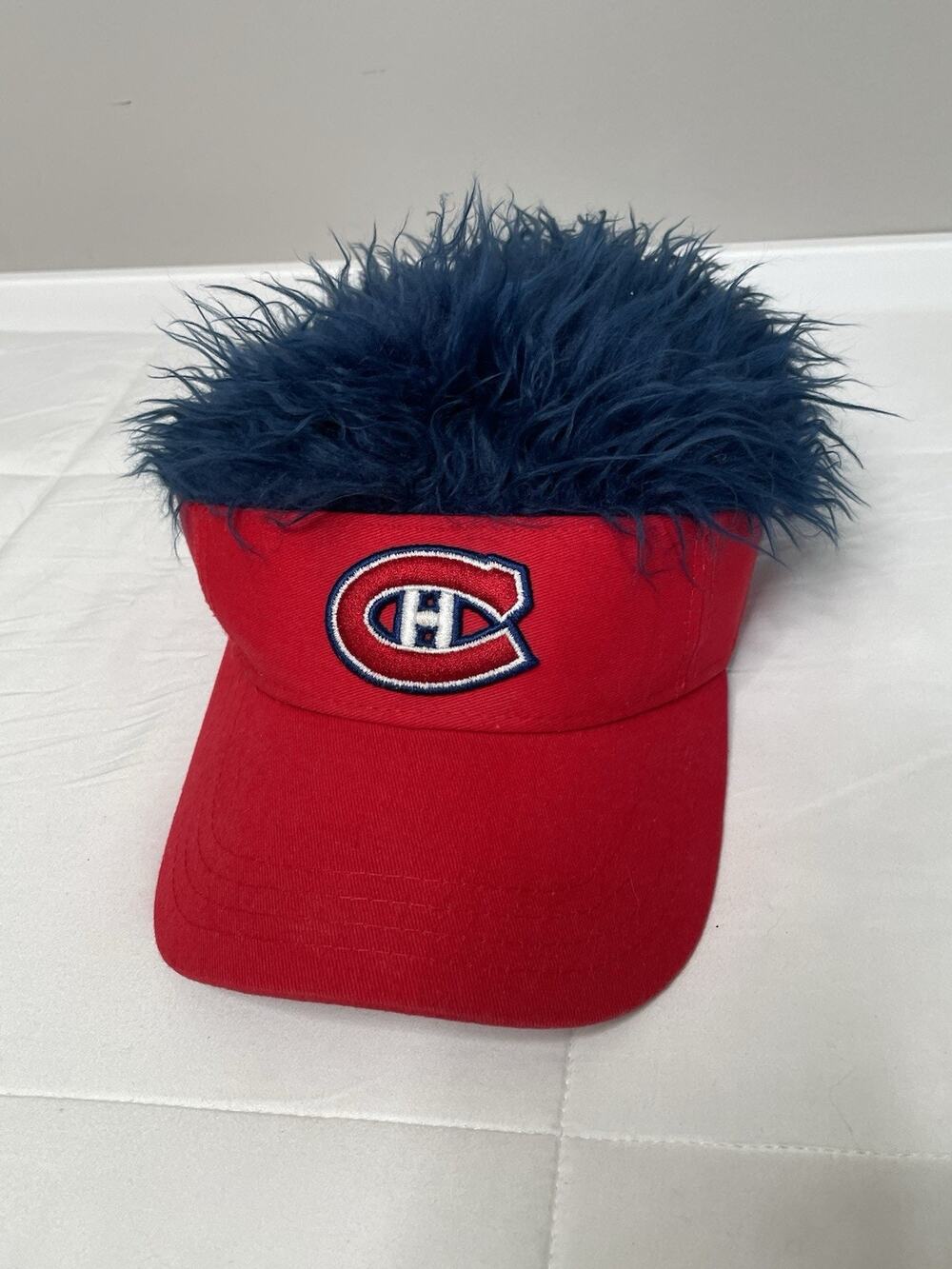 Montreal Canadiens NHL Flair Hair Visor Hat Faux Wig Red Blue Adjustable